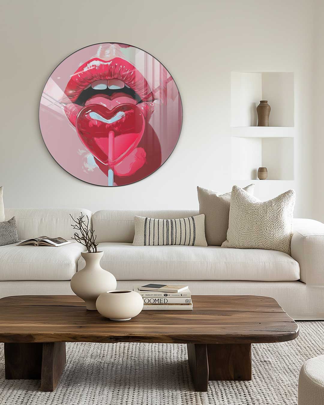 Lippen met Hart Lolly Muurcirkel-WallArtistic