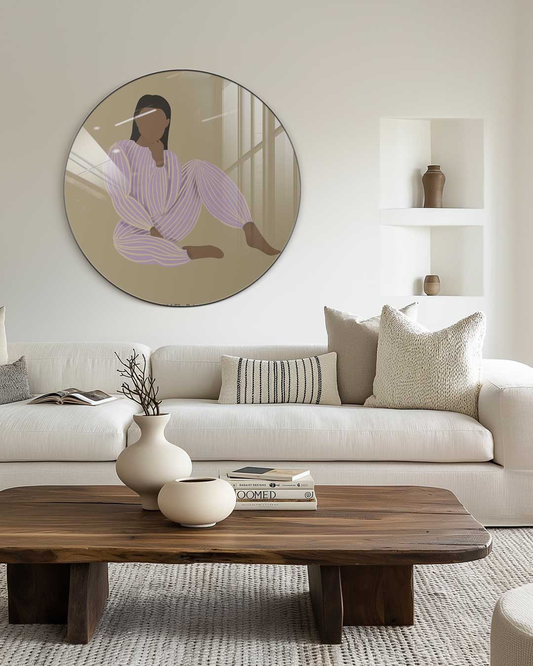 Stijlvolle Vrouw in Pyjama Muurcirkel-WallArtistic