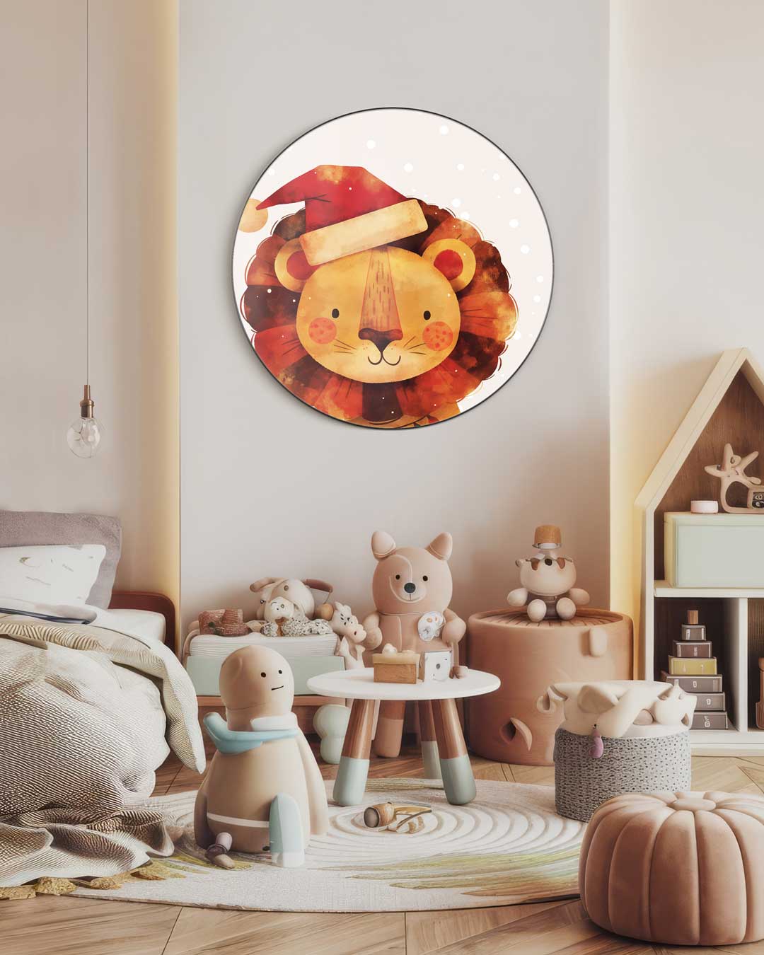 Lief Leeuwtje in Kerstsfeer Muurcirkel-WallArtistic