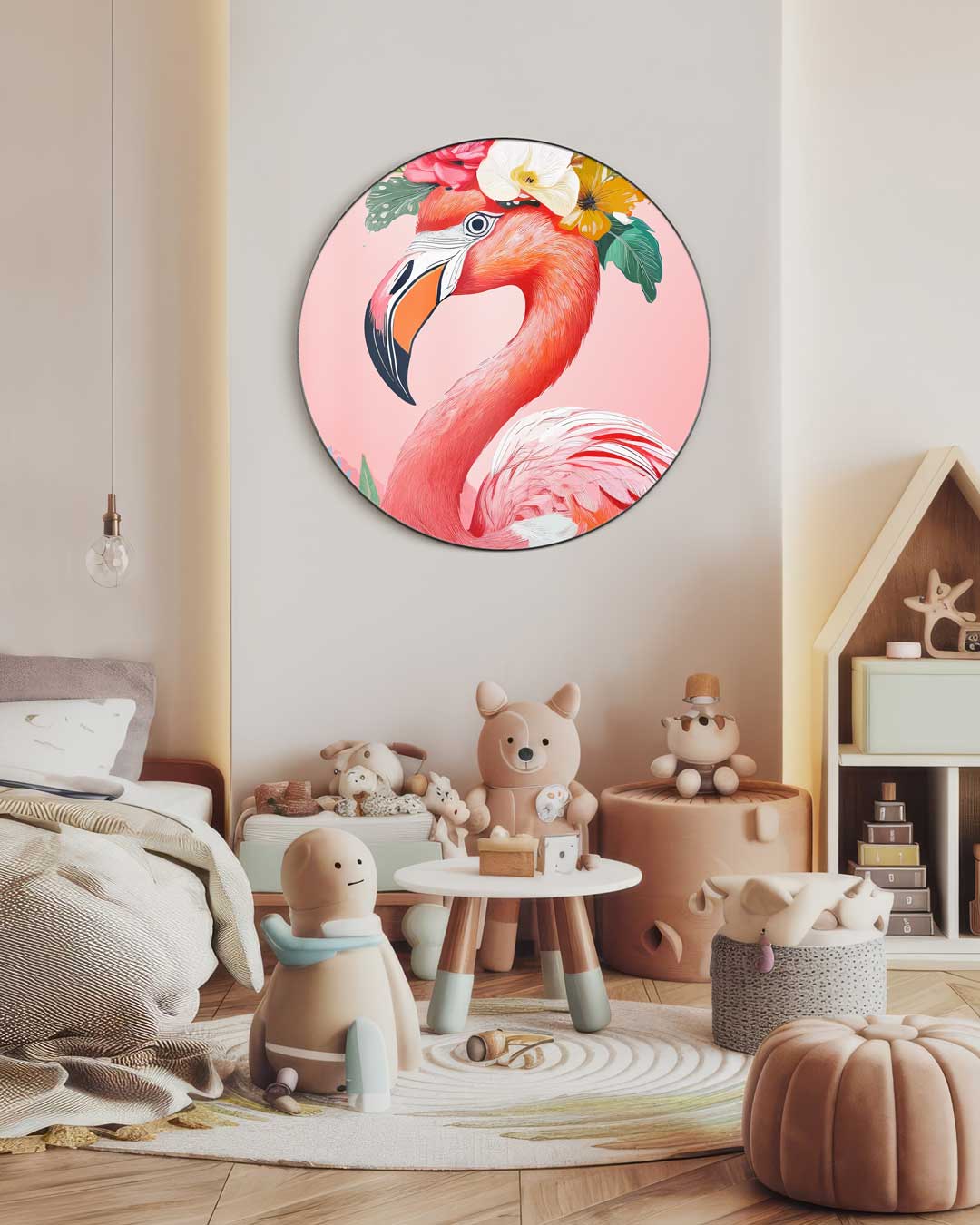 Flamingo Bloemenpracht Muurcirkel-WallArtistic