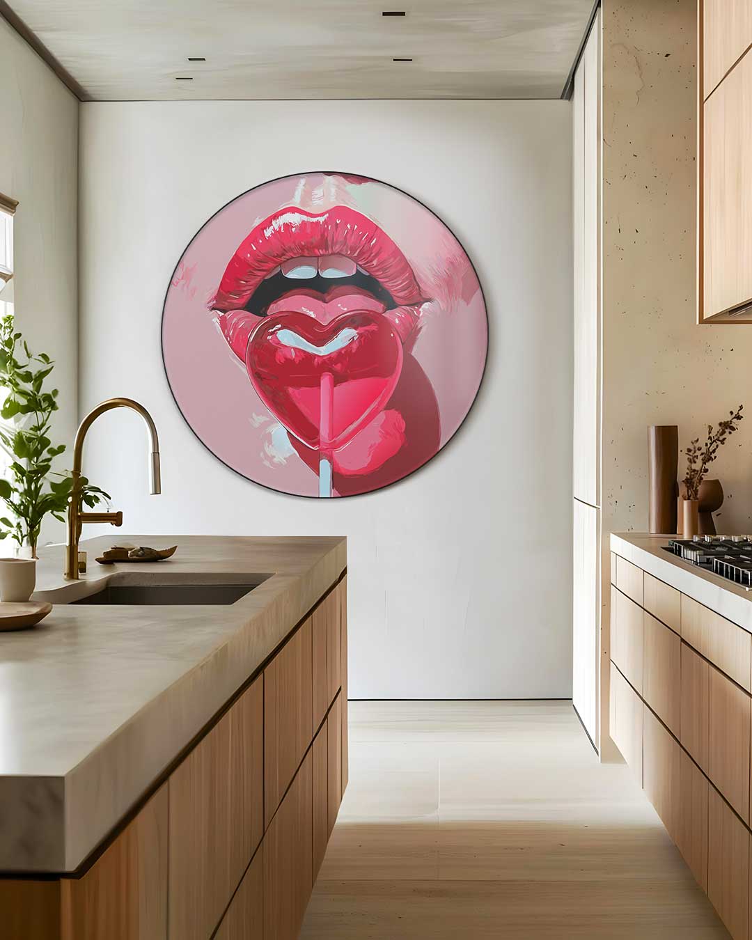 Lippen met Hart Lolly Muurcirkel-WallArtistic