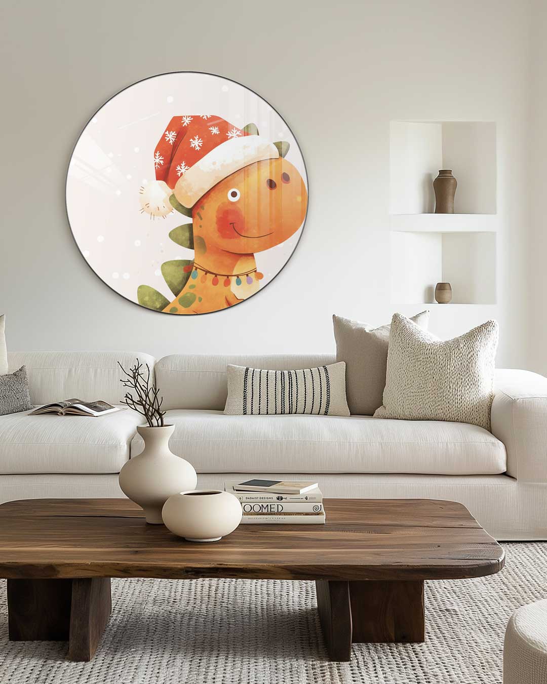 Speelse Kerstdino muurcirkel-WallArtistic