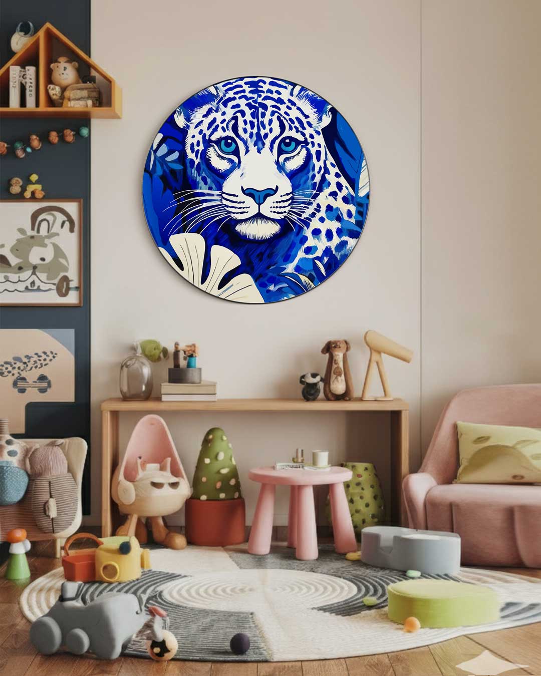 Dierenprint Muurcirkel Blauw Panter