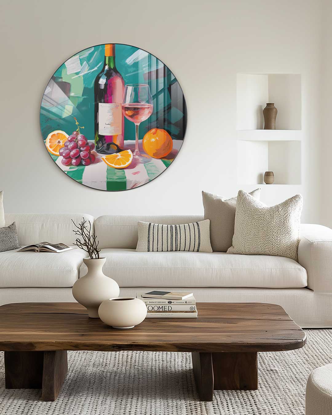 Stijlvolle Wijn en Fruit Muurcirkel-WallArtistic