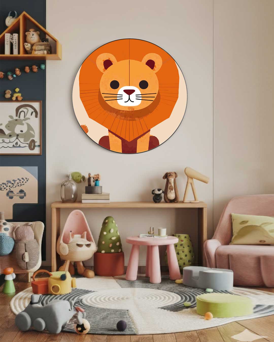 Schattige Leeuwen Muurcirkel-WallArtistic