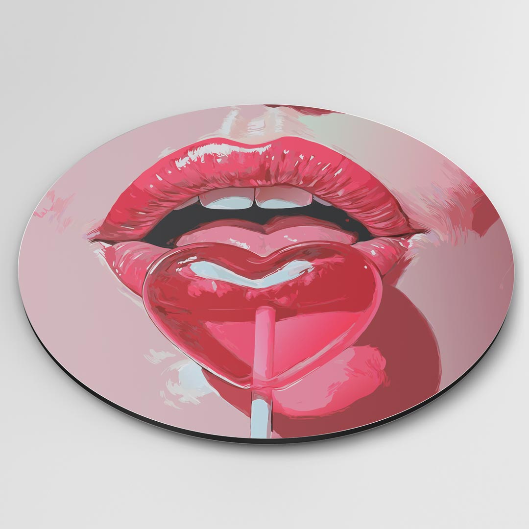 Lippen met Hart Lolly Muurcirkel-WallArtistic