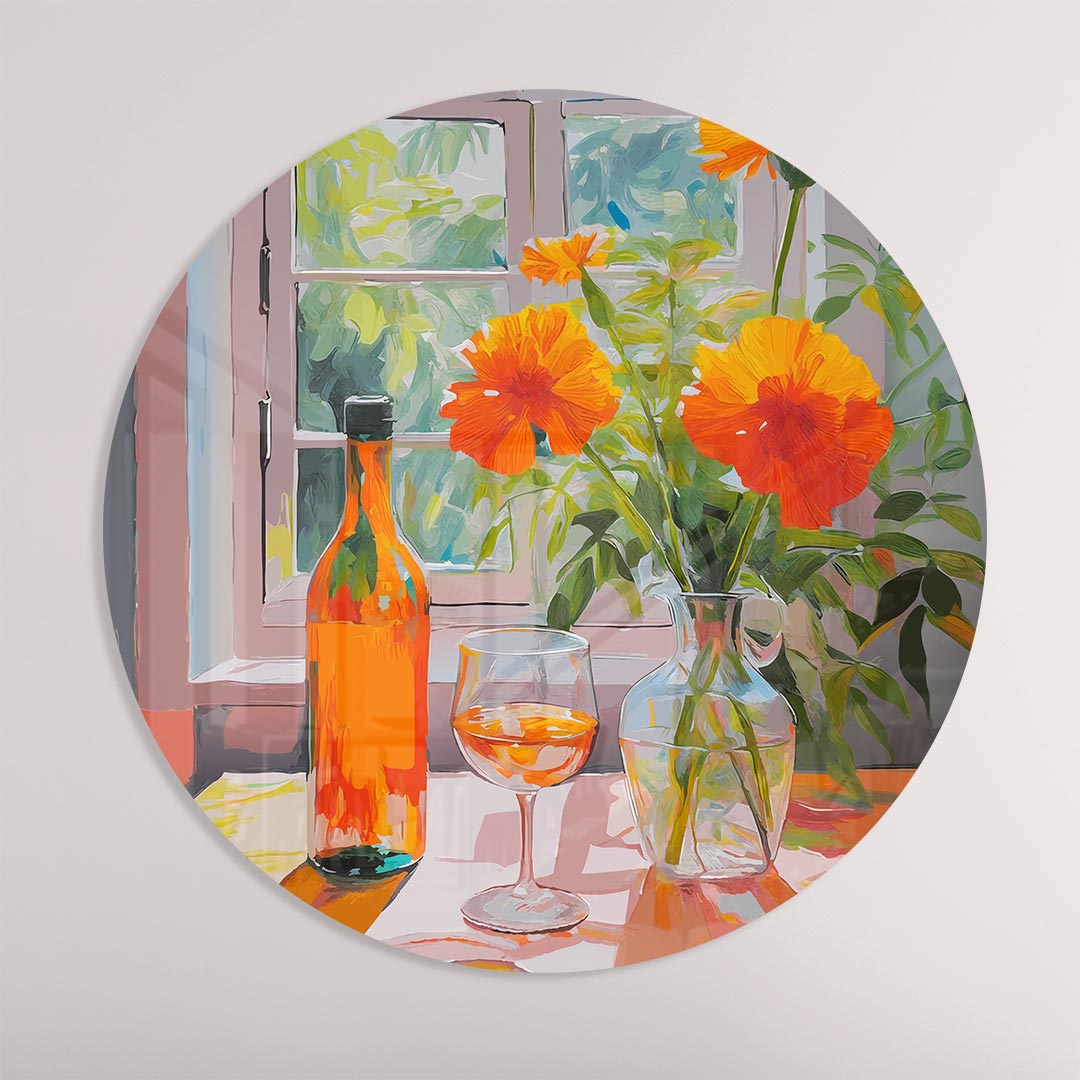 Zonnige Bloemen en Wijn Muurcirkel