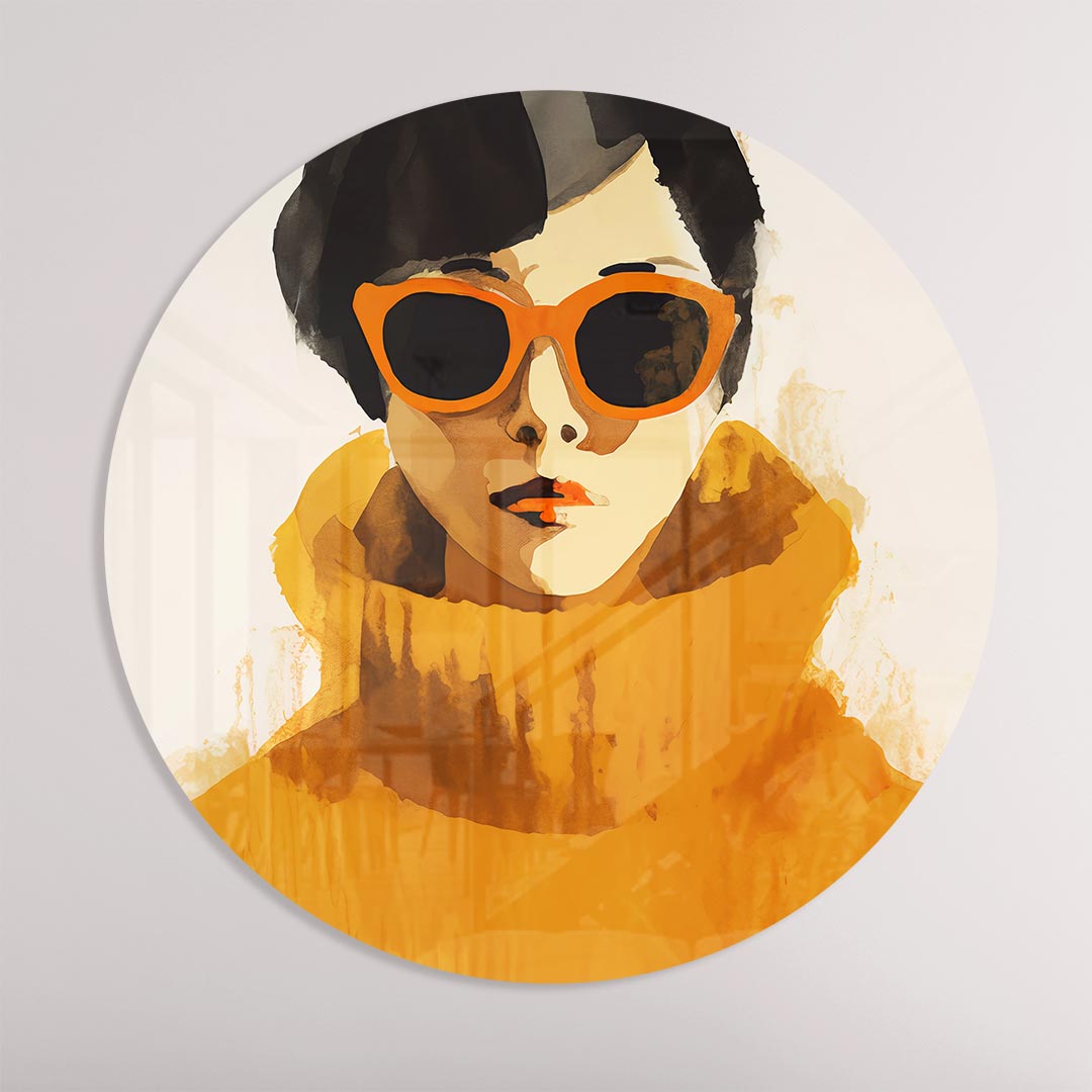 Stijlvolle Vrouw in Retro Look Muurcirkel-WallArtistic