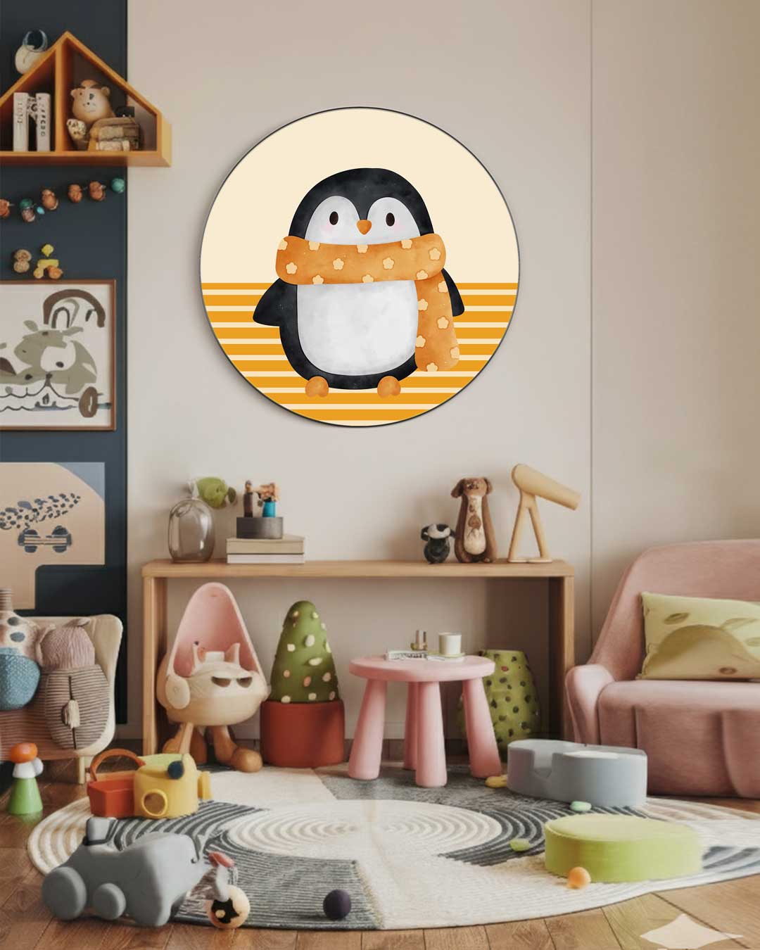 Schattige Pinguïn Muurcirkel-WallArtistic