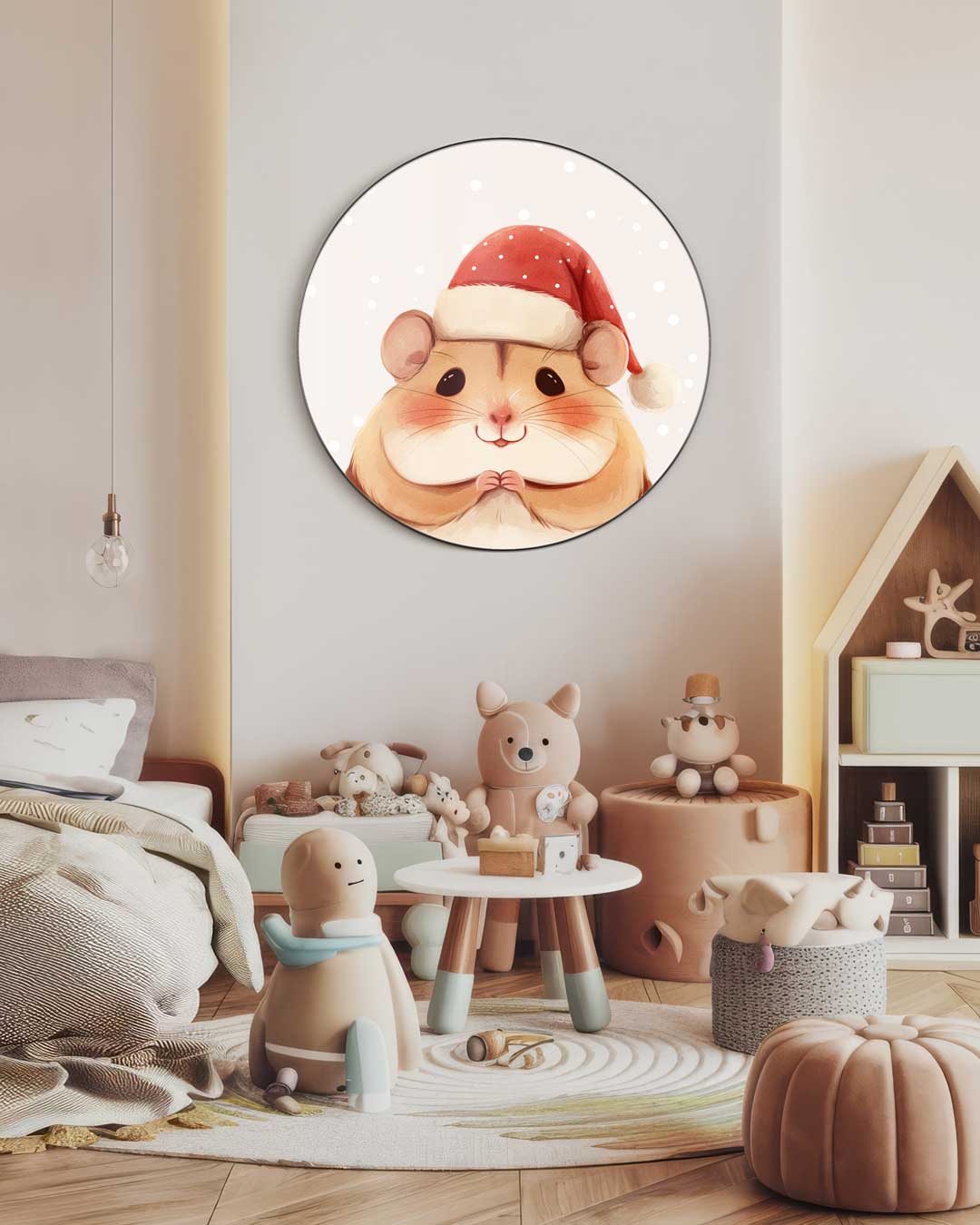 Schattige Kerst Hamster Muurcirkel-WallArtistic