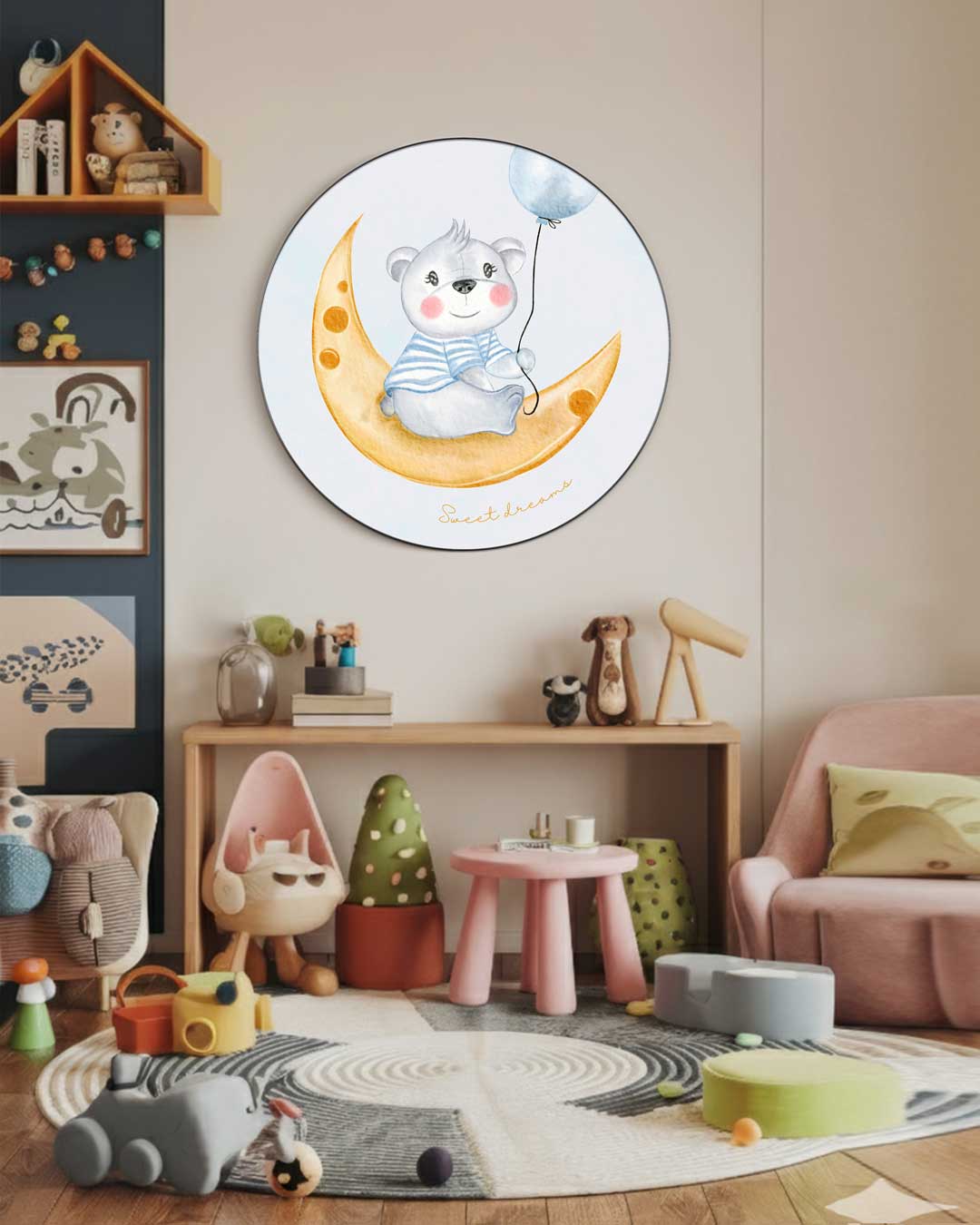 Betoverende Dromerige Teddy Muurcirkel-WallArtistic