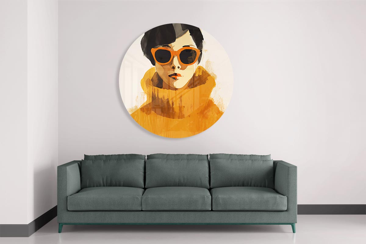 Stijlvolle Vrouw in Retro Look Muurcirkel-WallArtistic