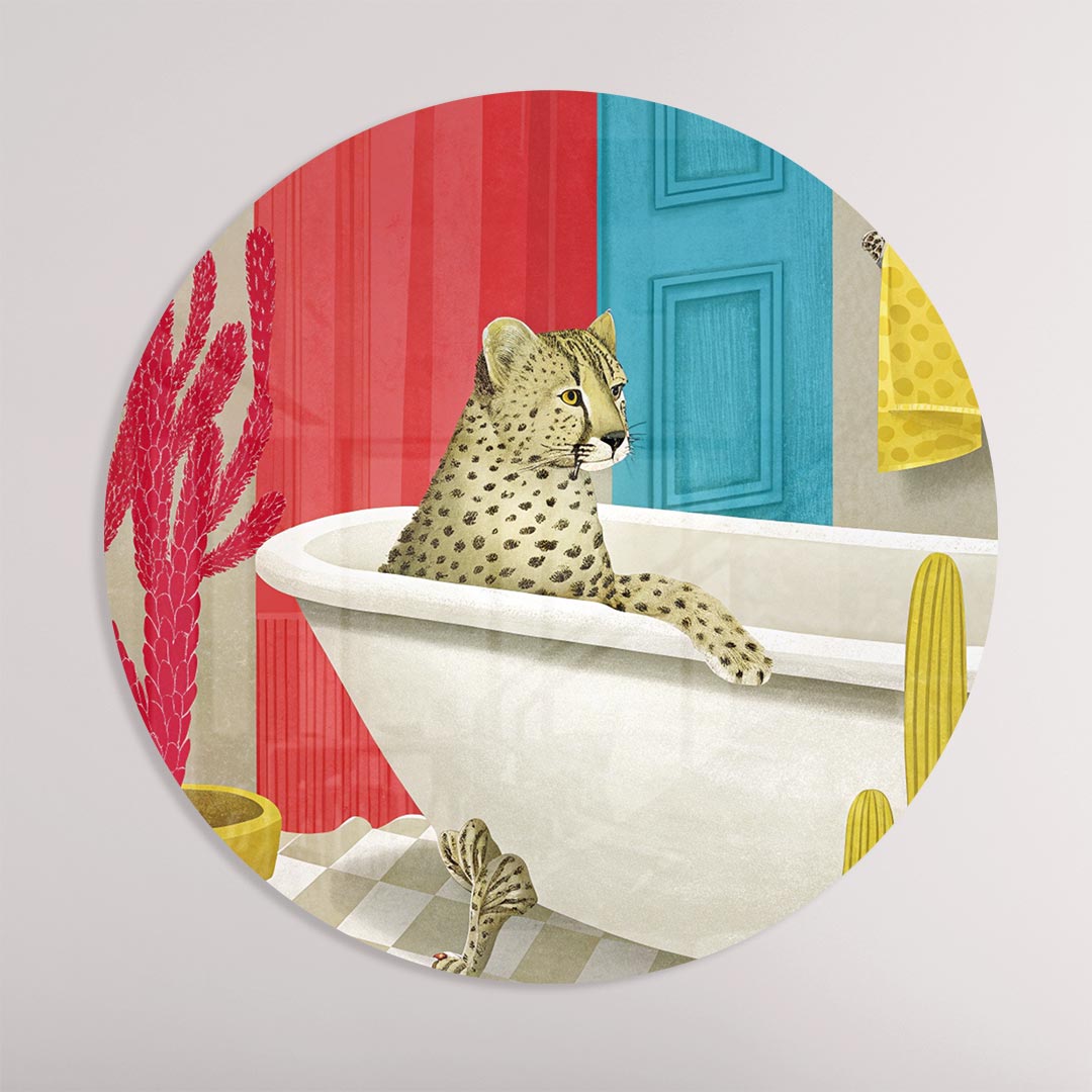 Luipaard in Retro Badkamer Muurcirkel-WallArtistic