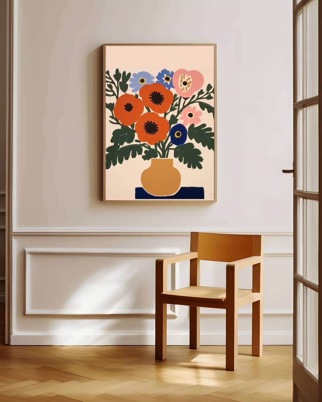 Bloemen in oranje vaas Poster