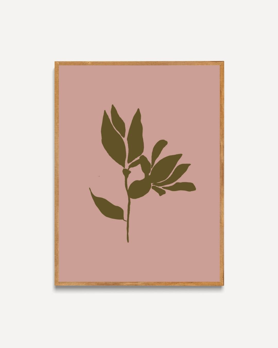 Minimalistische bloemensilhouet op roze achtergrond Poster