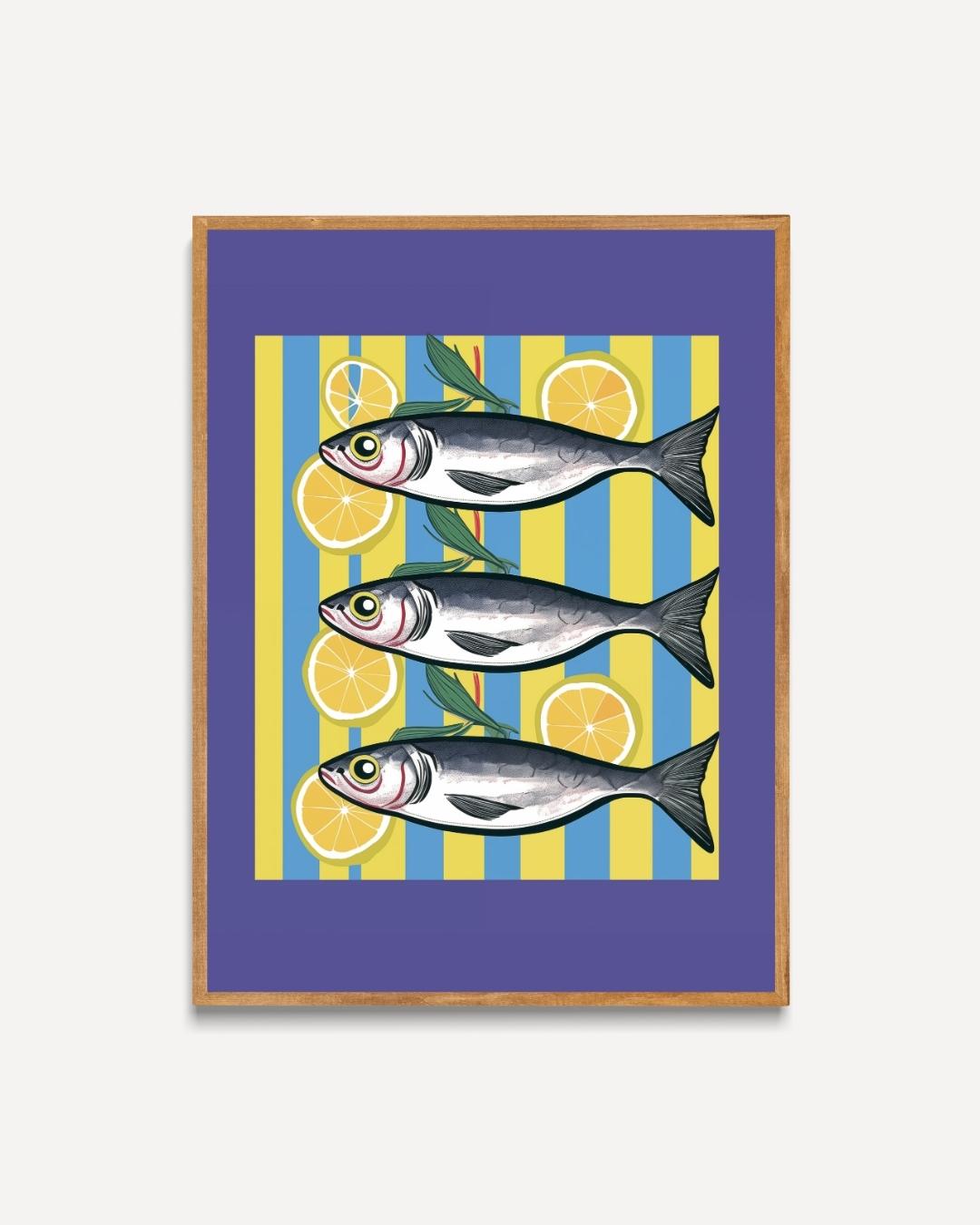 Fröhliches Fisch- und Zitronen-Poster