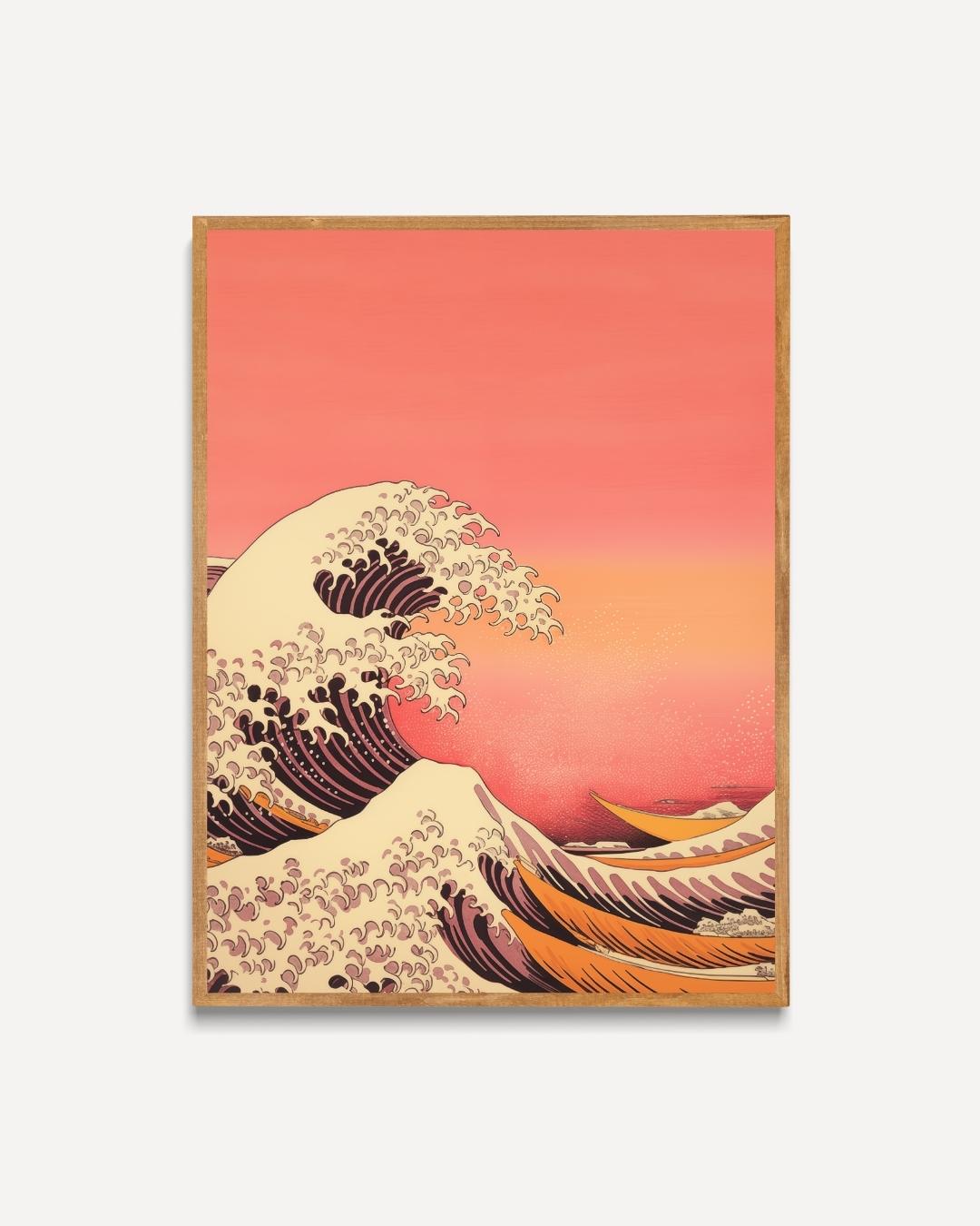 Große Welle bei Sonnenuntergang Poster