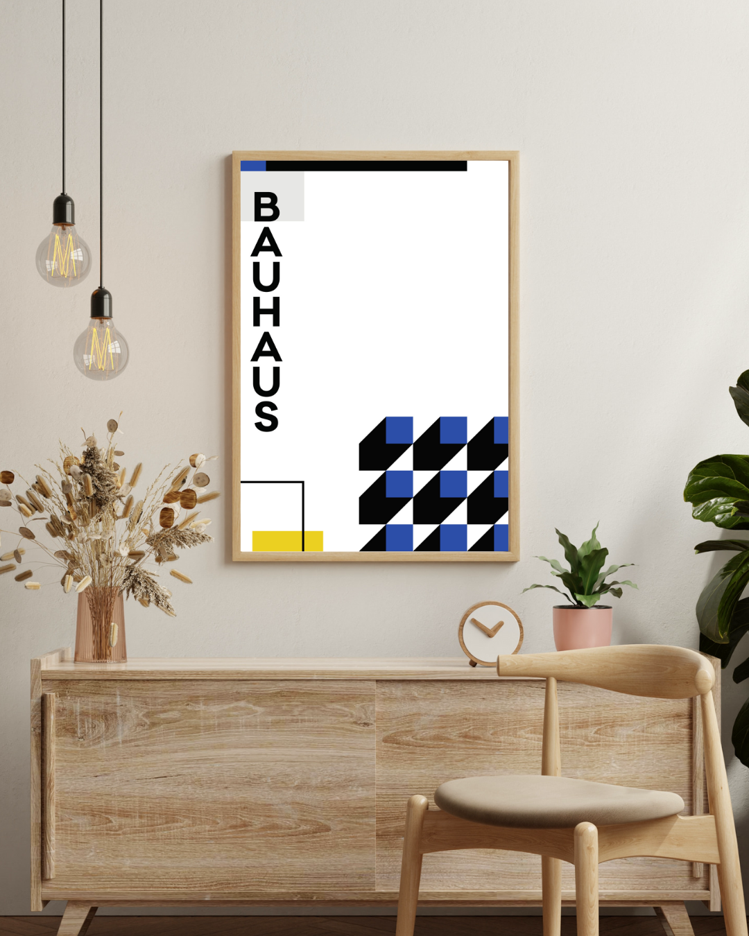 Bauhaus-Plakat mit blauen Blöcken