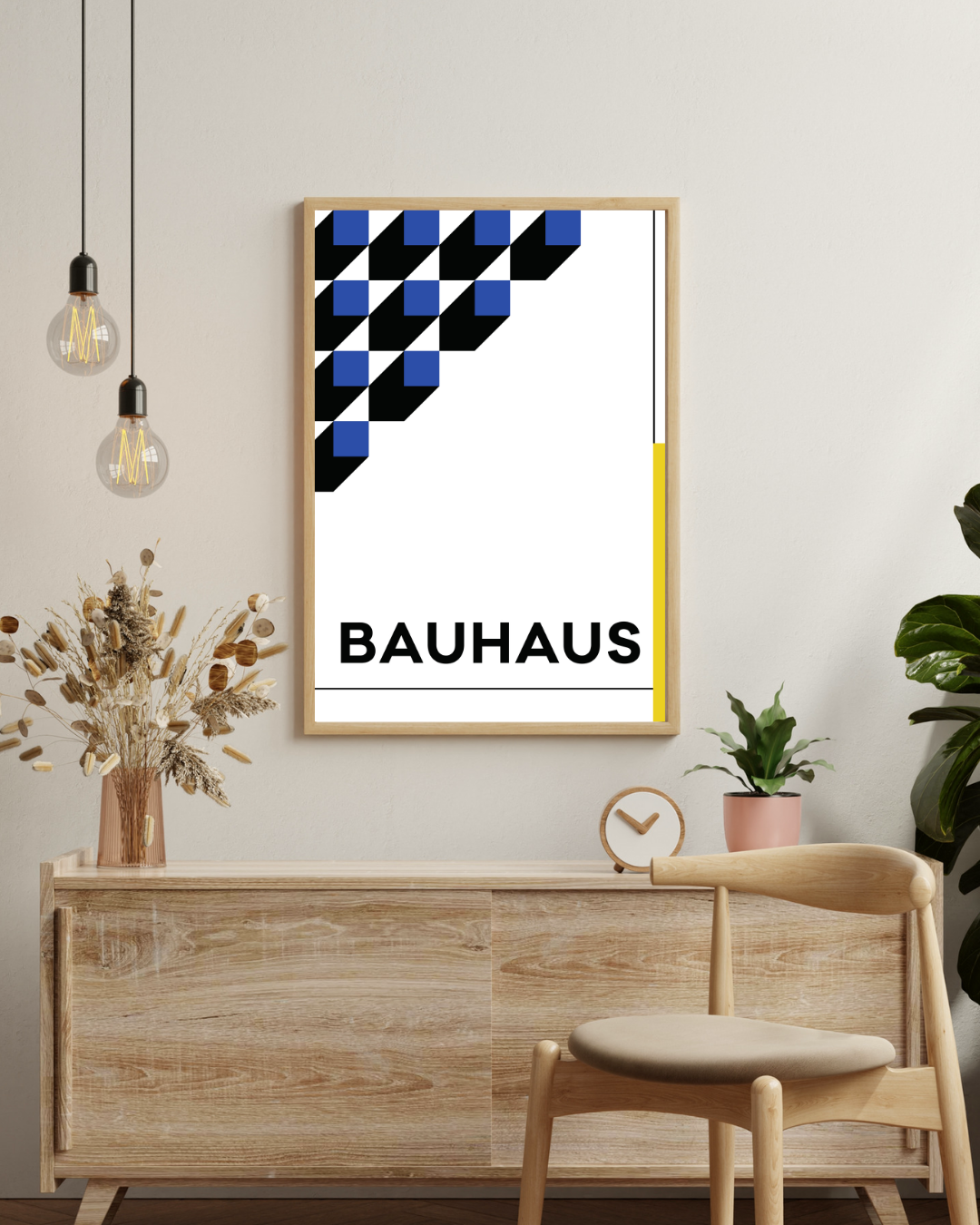 Bauhaus-Plakat mit quadratischen blauen Blöcken