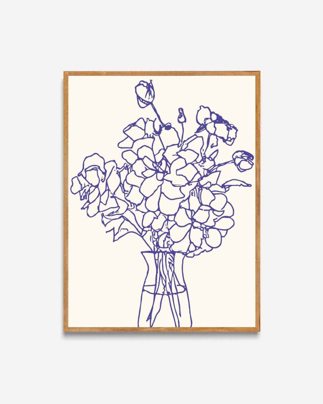 Minimalist blue floral line art Poster