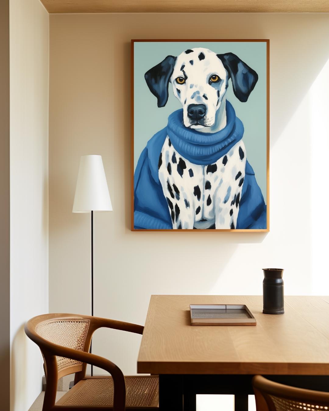 Dalmatian in blue sweater Poster