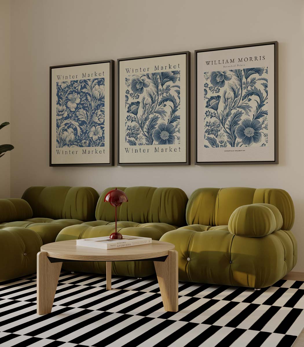 Blauwe botanische print Kunstwerk-canvas-dibond-plexiglas-wanddecoratie-WallArtistic