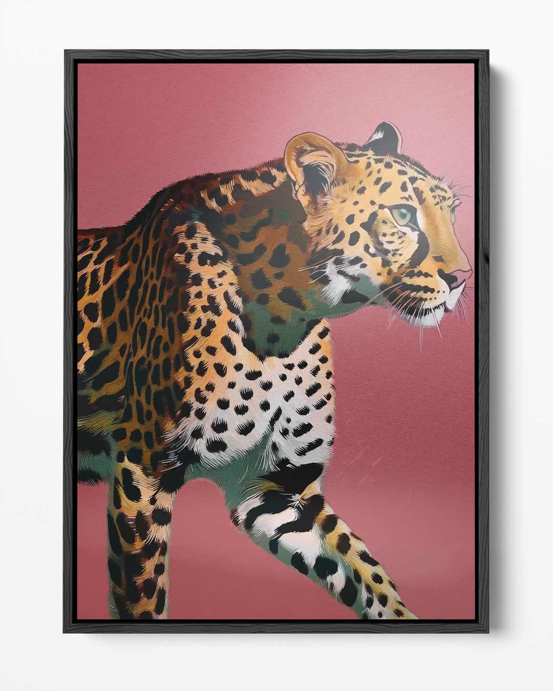Elegante Luipaard op Roze Achtergrond Kunstwerk-canvas-dibond-plexiglas-wanddecoratie-WallArtistic