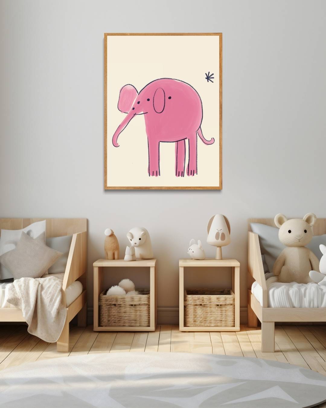 Speelse roze olifant illustratie Poster