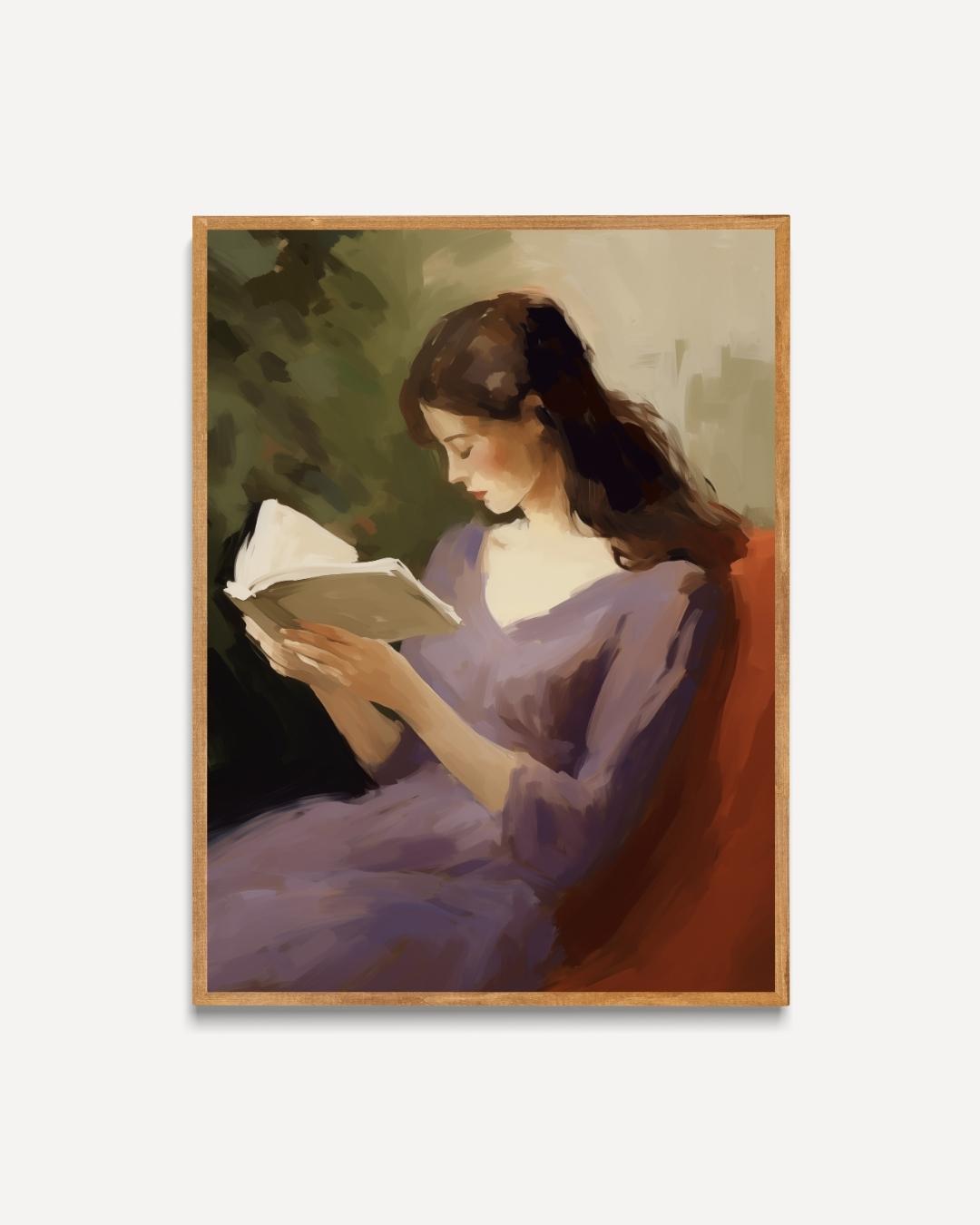 Reading woman in purple dress Poster