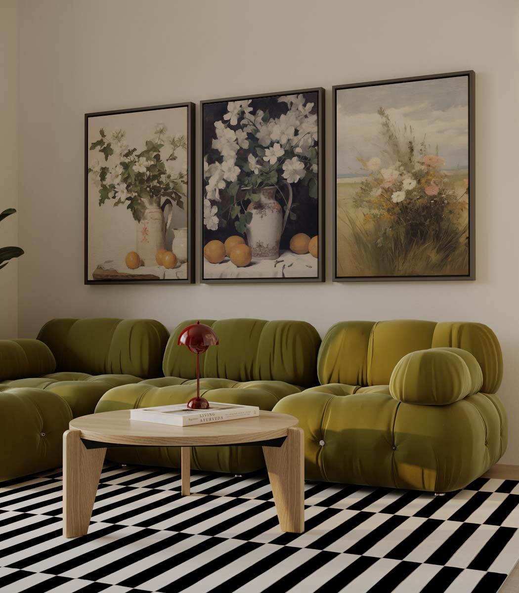 Stillevens met citrus en veldbloemen Kunstwerk-canvas-dibond-plexiglas-wanddecoratie-WallArtistic