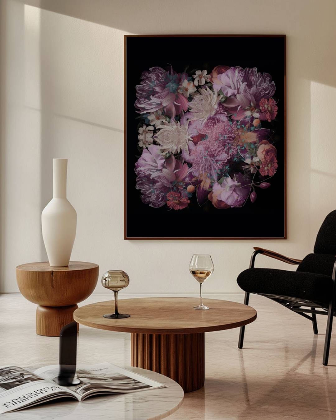 Floral elegance on black Poster