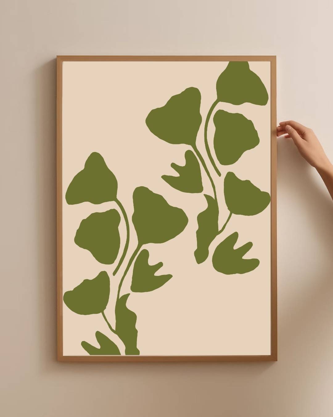 Groene bladeren op beige achtergrond Poster