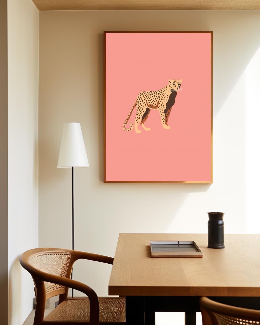 Luipaard op roze achtergrond Poster