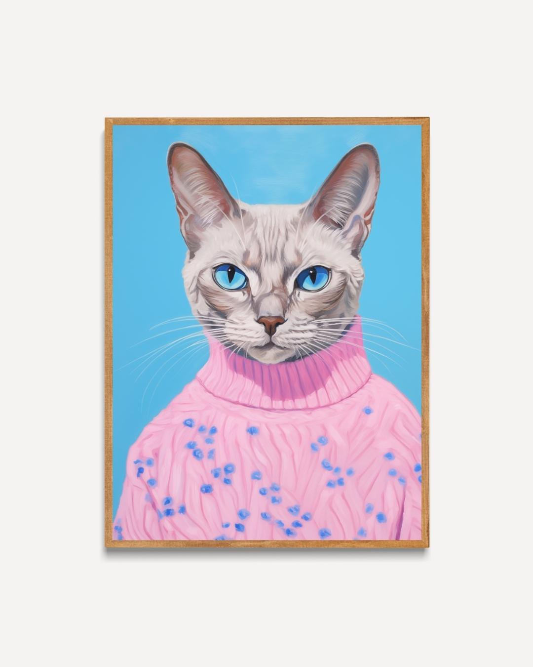 Stylish cat in pink sweater Poster