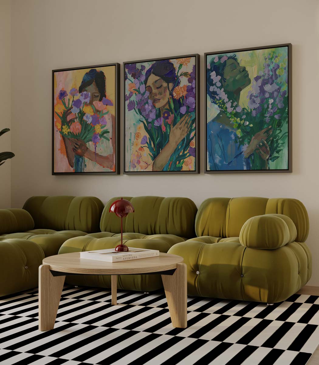 Vrouwen met bloemen in expressieve stijl