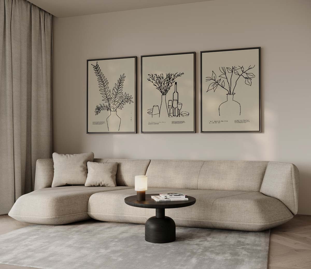 Botanische lijnkunst in vaas Kunstwerk-canvas-dibond-plexiglas-wanddecoratie-WallArtistic