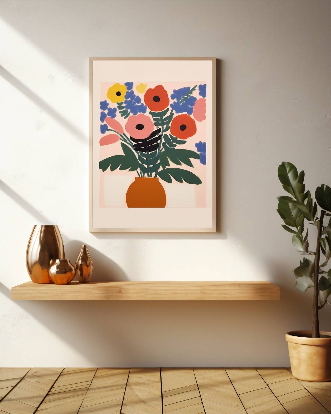 Bloemen in oranje vaas Poster