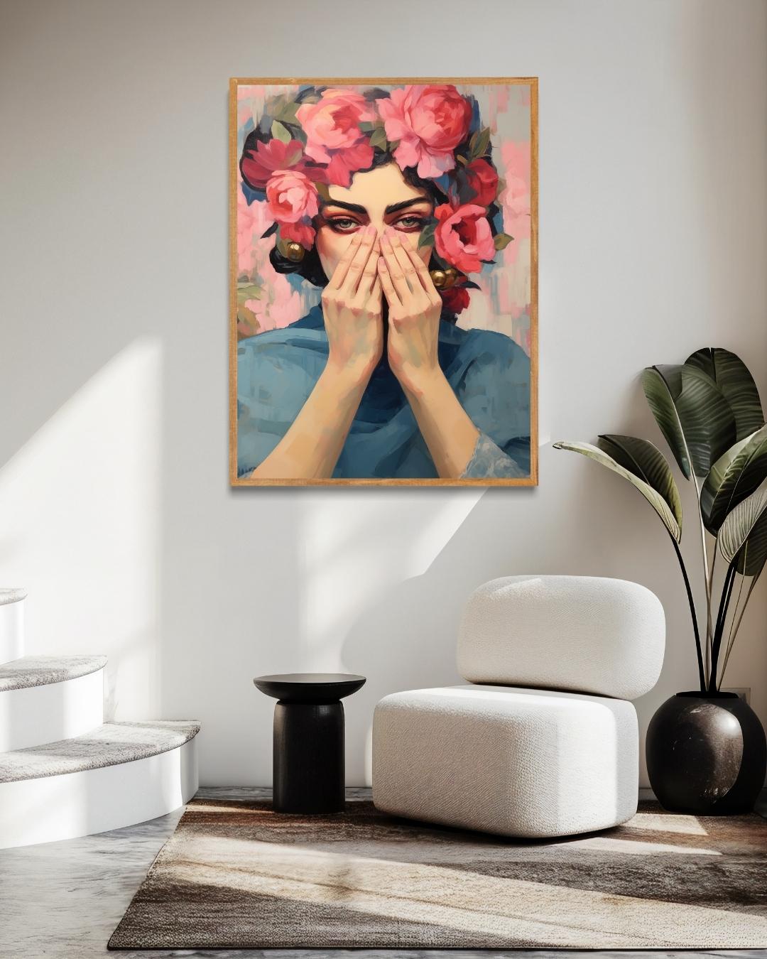 Frau mit Blumenkrone Poster