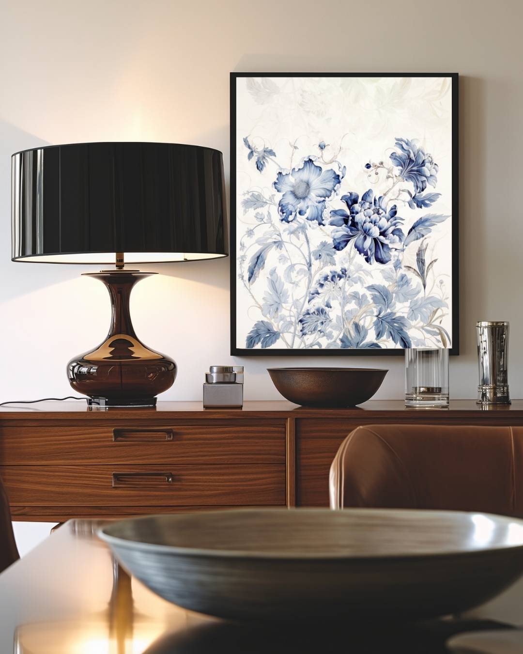 Blauw-witte bloemen Poster