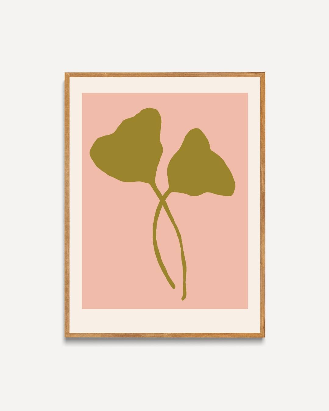 Groen blad op zachte roze achtergrond Poster