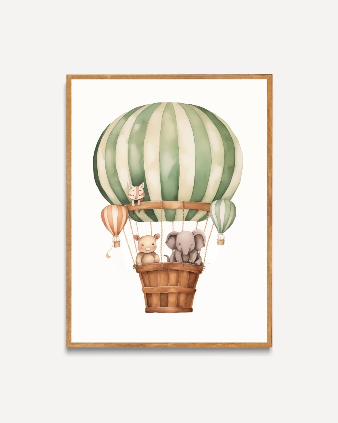 Dierenvrienden in een luchtballon Poster