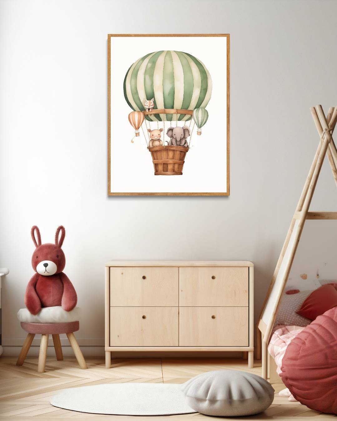 Dierenvrienden in een luchtballon Poster