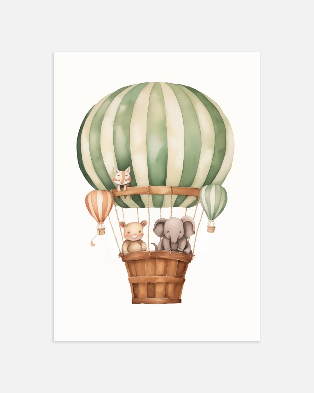 Dierenvrienden in een luchtballon Poster