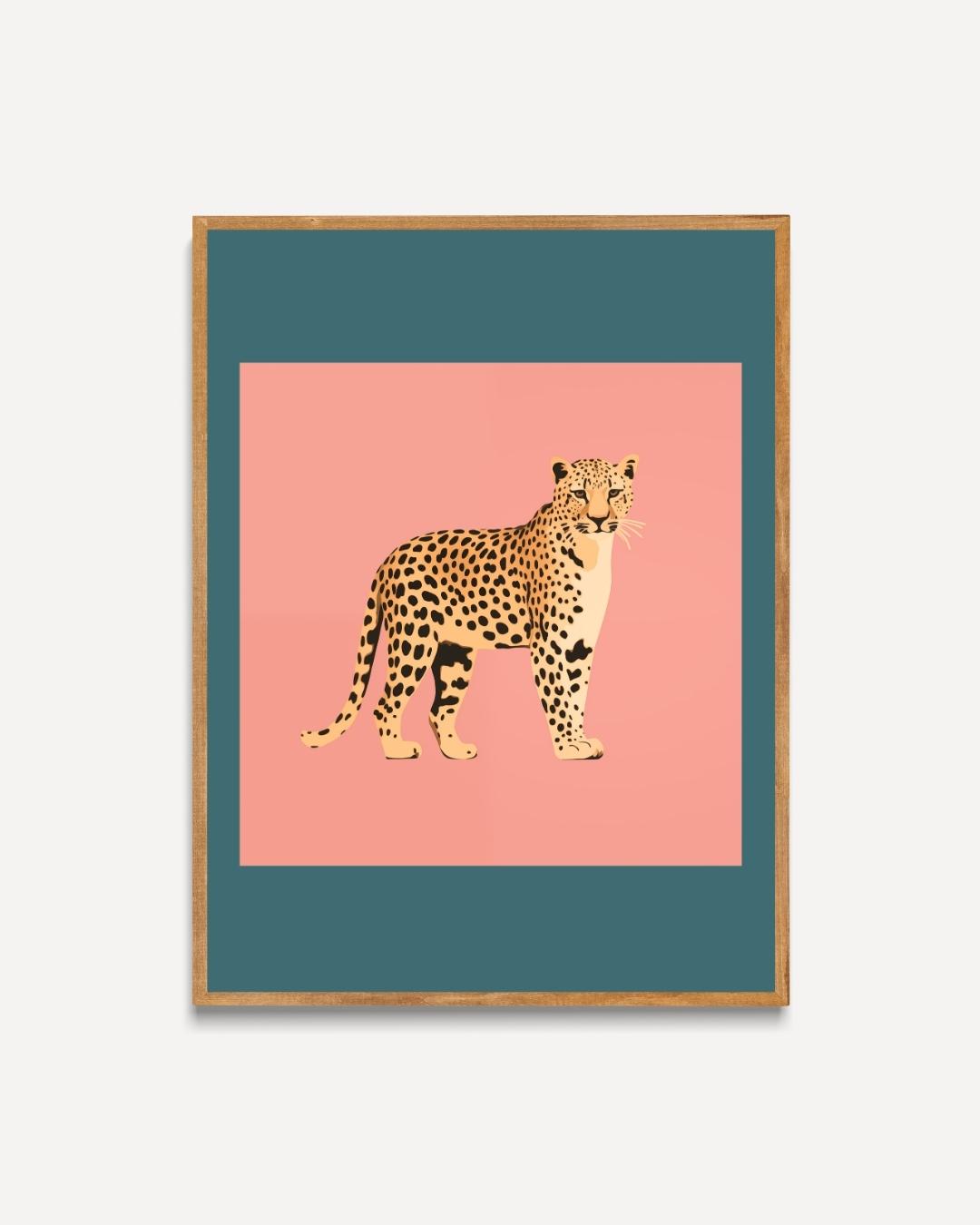 Leopard on pink background Poster