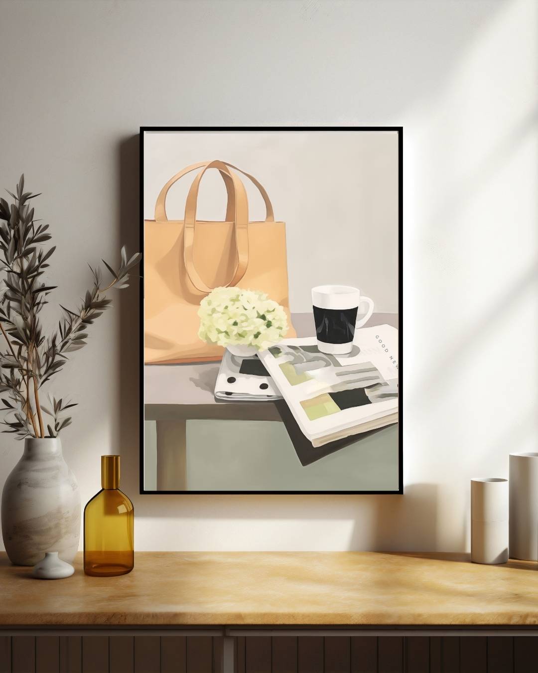 Beige tas en koffie Poster