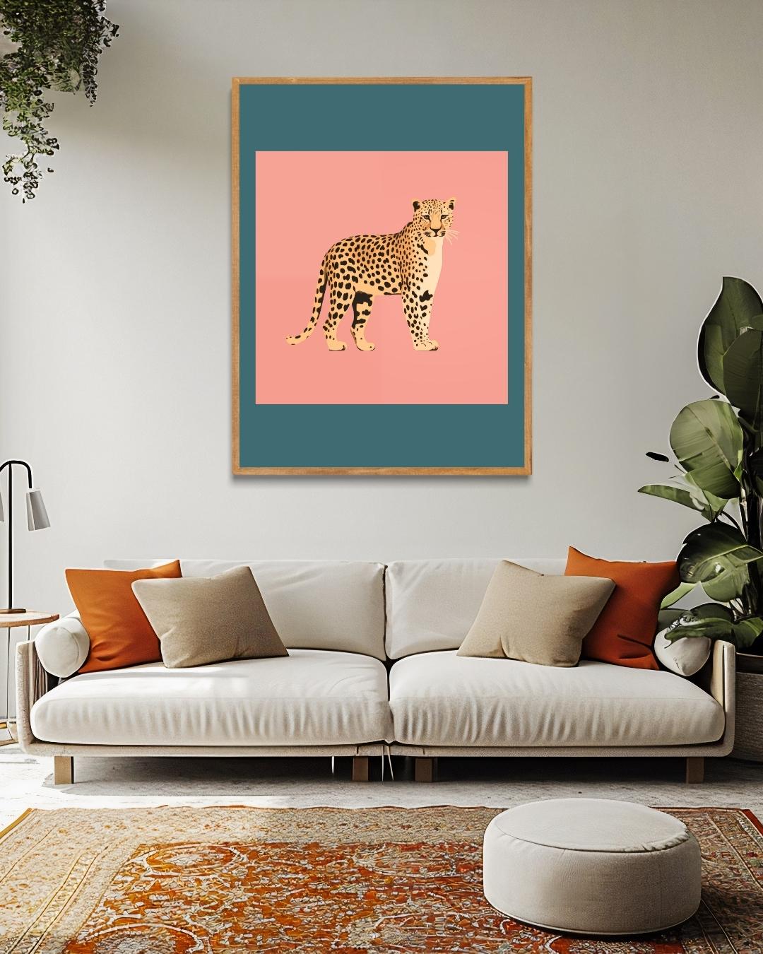 Leopard on pink background Poster