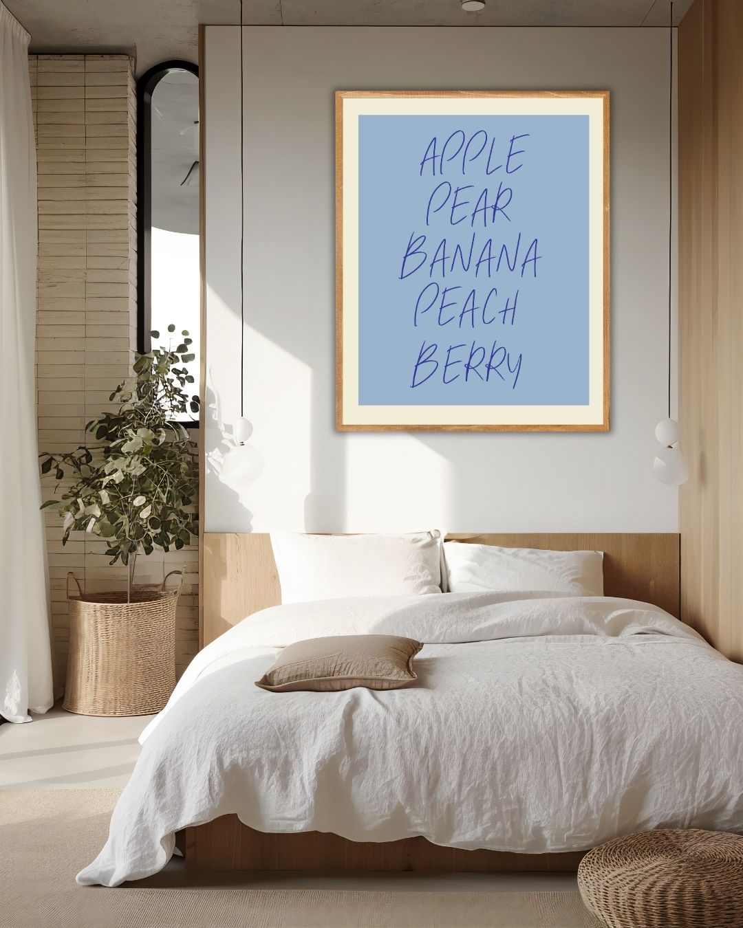 Poster mit Äpfeln, Birnen, Bananen, Pfirsichen und Beeren