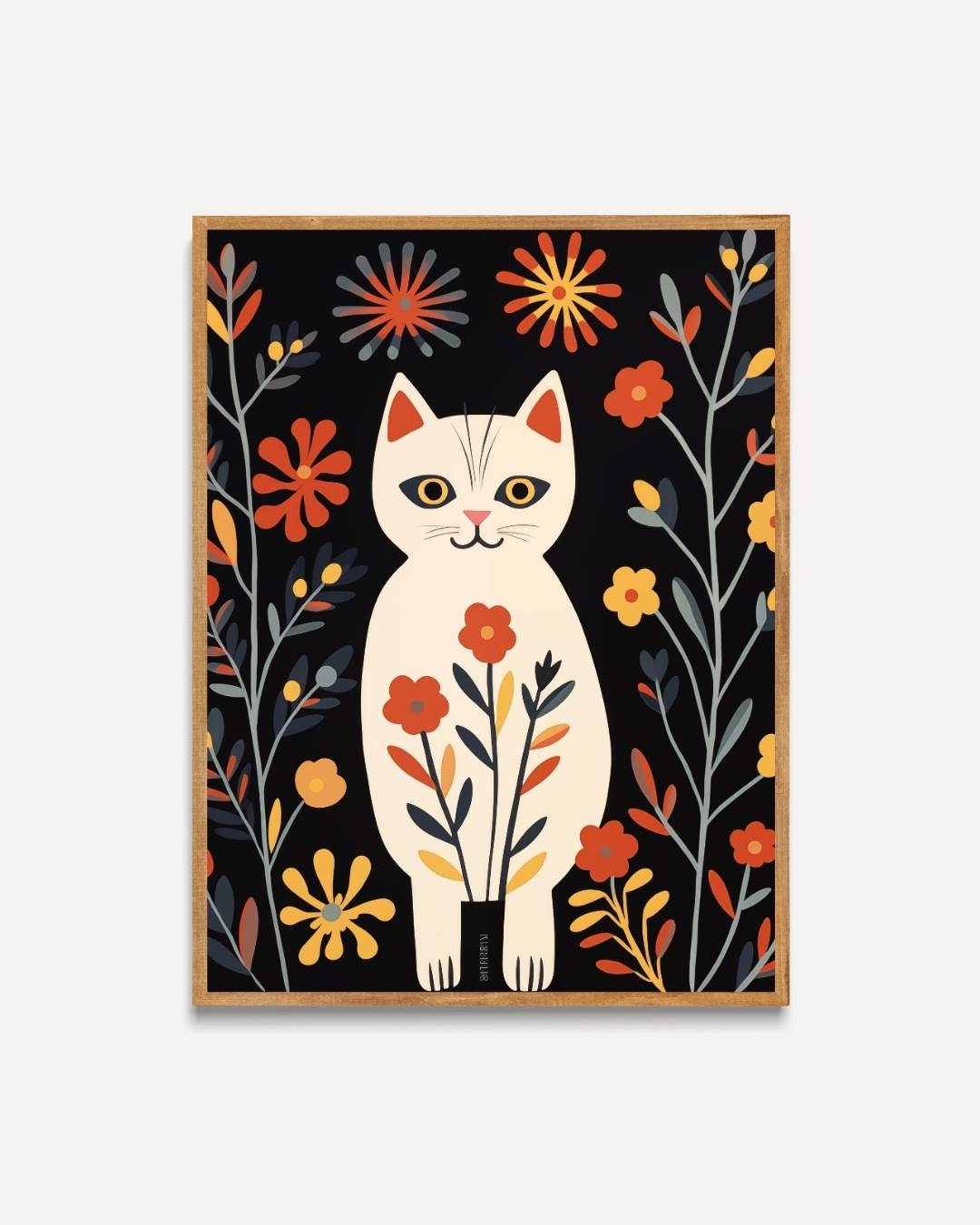 Vintage kat en bloemen Poster