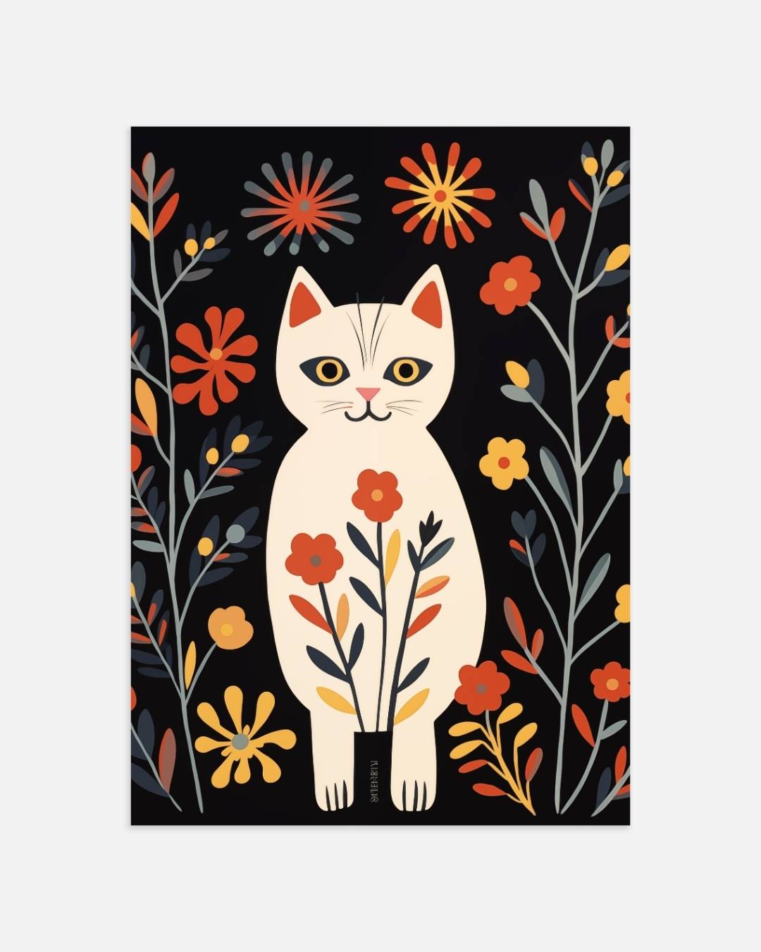 Vintage kat en bloemen Poster