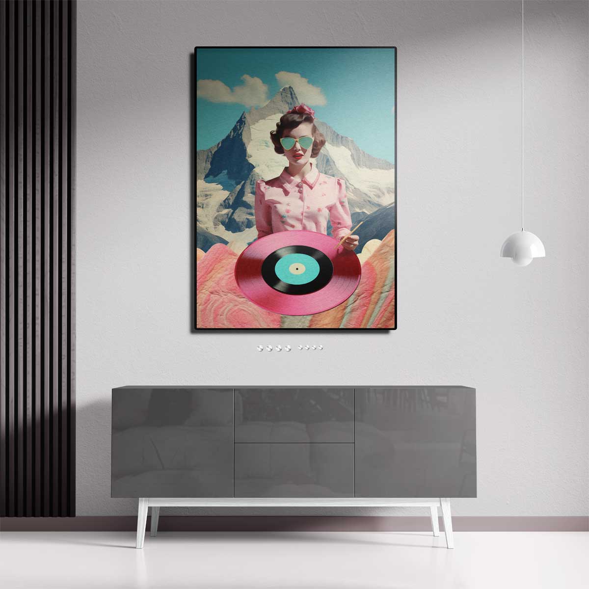 Retro Vinyl Bergen Kunstwerk-canvas-dibond-plexiglas-wanddecoratie-WallArtistic